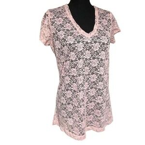 Bella Birdie Light Pink Sheer Lace V Neck Top